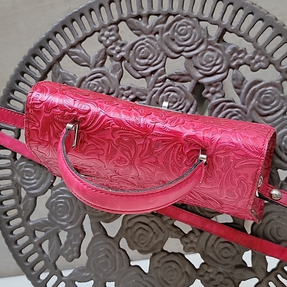 Patricia Nash Chauny Satchel Magenta Leather Tooled Handbag Purse. - Picture 3 of 10